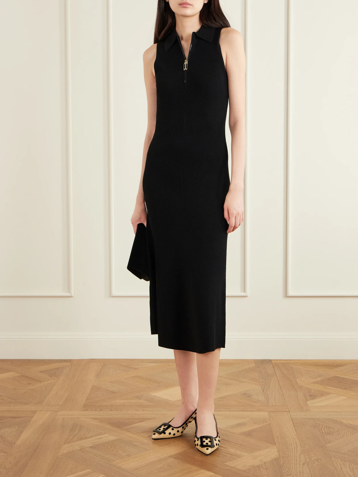 Image of Heels. Product name - Virgule 55 Suede-trimmed Polka-dot Slingback Pumps in Black colour by brand - Roger Vivier