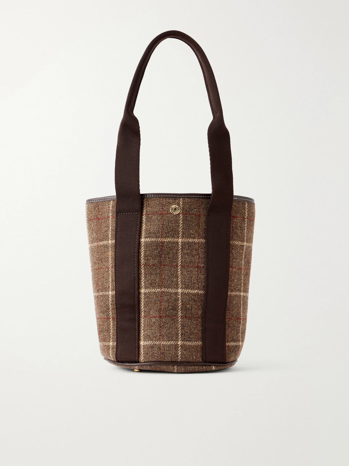 RUE de VERNEUIL Bucket Checked Webbing And Leather-trimmed Wool-tweed Tote