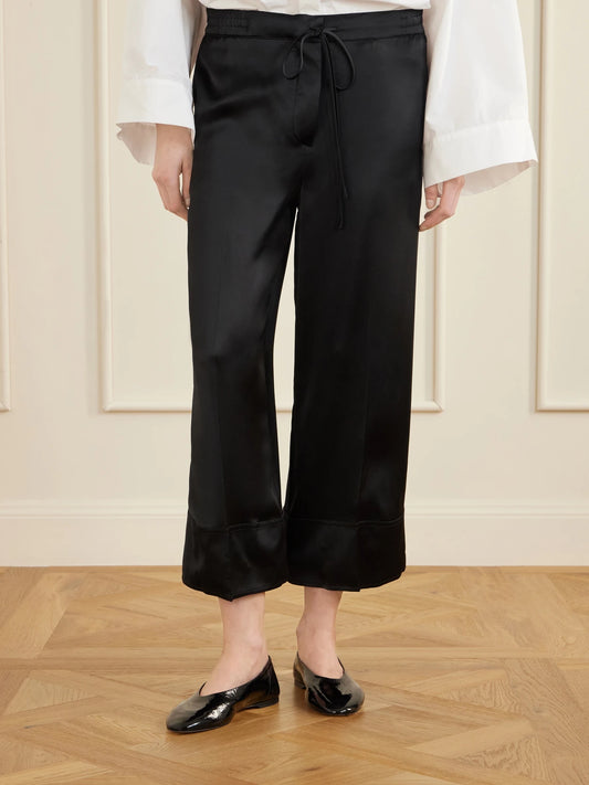 Drawstring Wide-leg Satin Pants