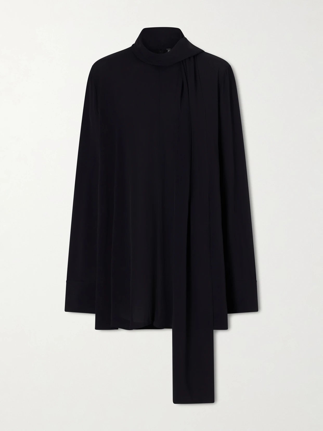 Image of a model wearing Tops. Product name - Scarf-detailed Woven Blouse in Black colour by brand - TOTEME