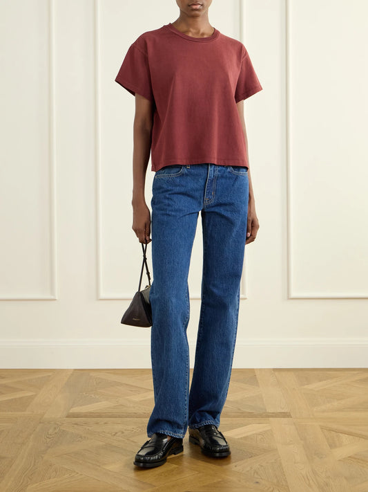 Image of Jeans. Product name - Chloe Low-rise Straight-leg Jeans in Dark denim colour by brand - SLVRLAKE