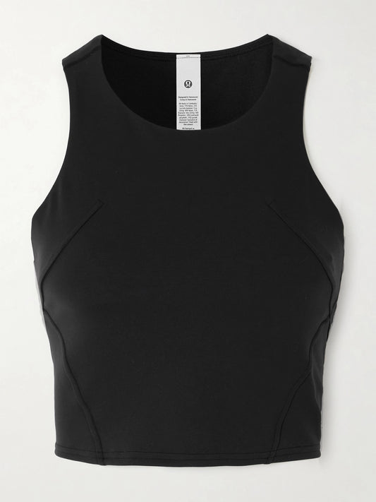 Image of a model wearing Tops. Product name - Wunder Train Everlux Tank in Black colour by brand - lululemon