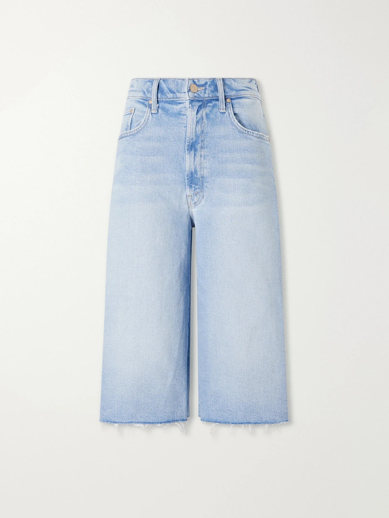 The Whole Lot Zip Fray Low-rise Wide-leg Denim Shorts