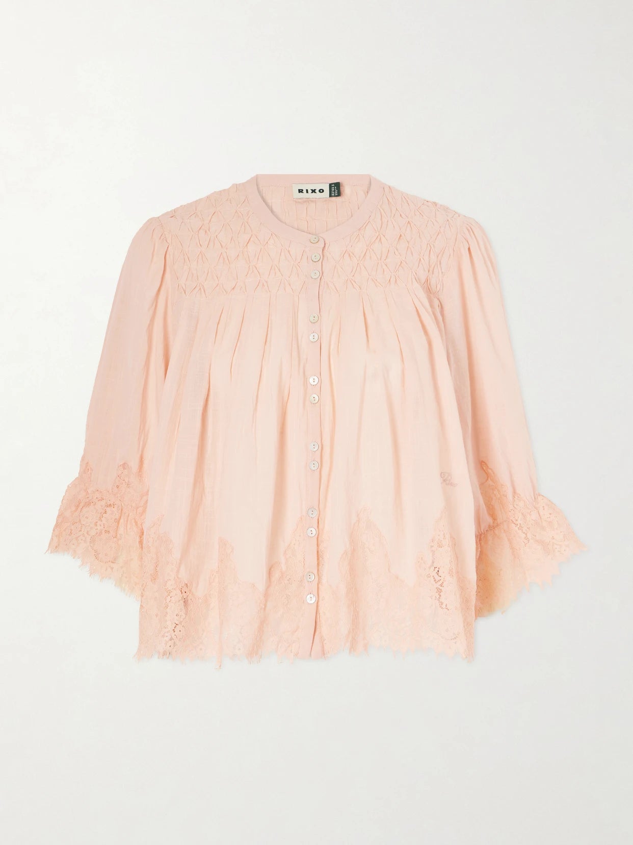 Erika Shirred Lace-trimmed Cotton-voile Blouse