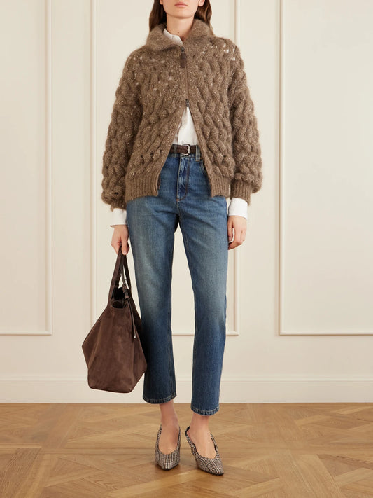 Cropped Bead-embellished Straight-leg Jeans