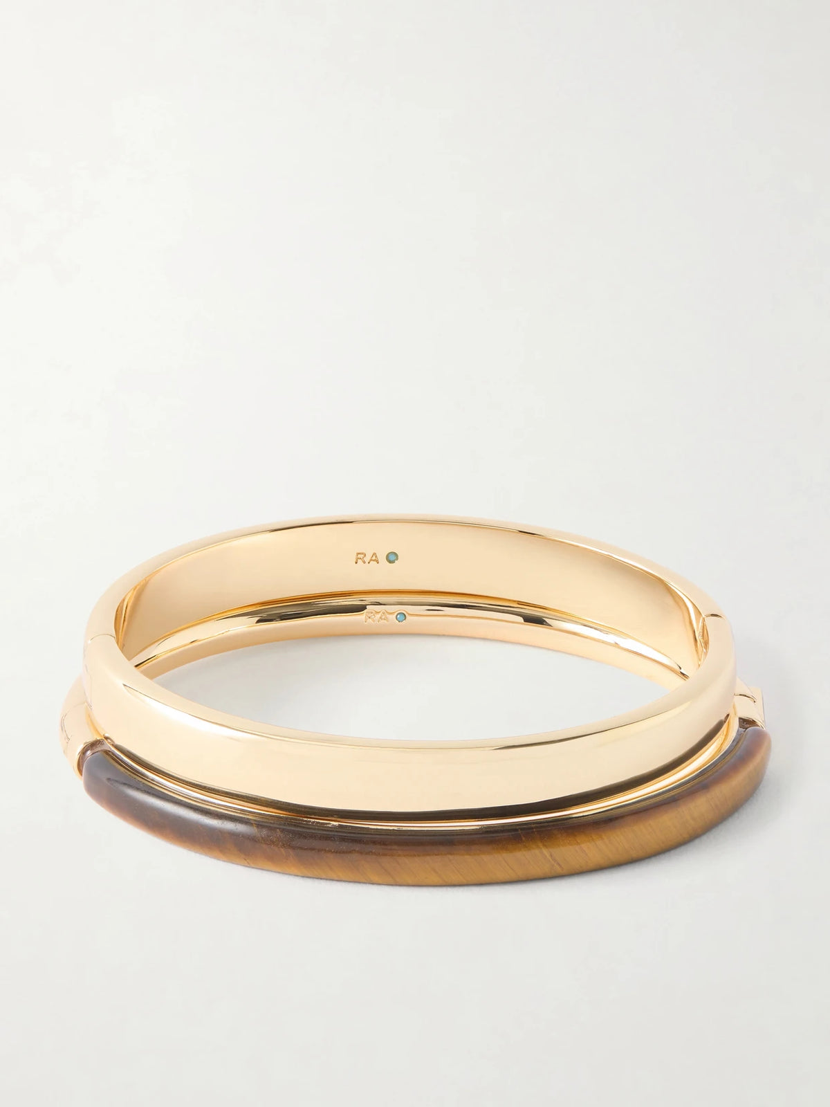 The Classic Stone Hinge Set Of Two Gold-tone Tiger's Eye Bangles