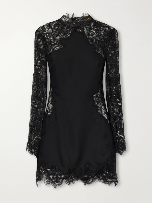 Cult Gaia Kaelis Open-back Crepe-trimmed Lace Mini Dress