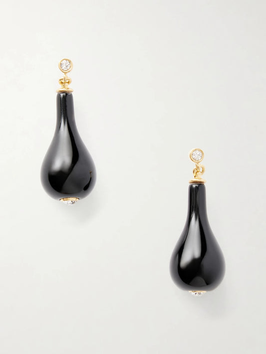Gold-plated, Onyx And Swarovski Crystal Earrings