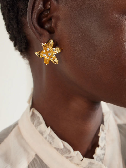Image of Earrings. Product name - Lily Crystal-embellished Gold-tone Earrings in Multi colour by brand - Oscar de la Renta