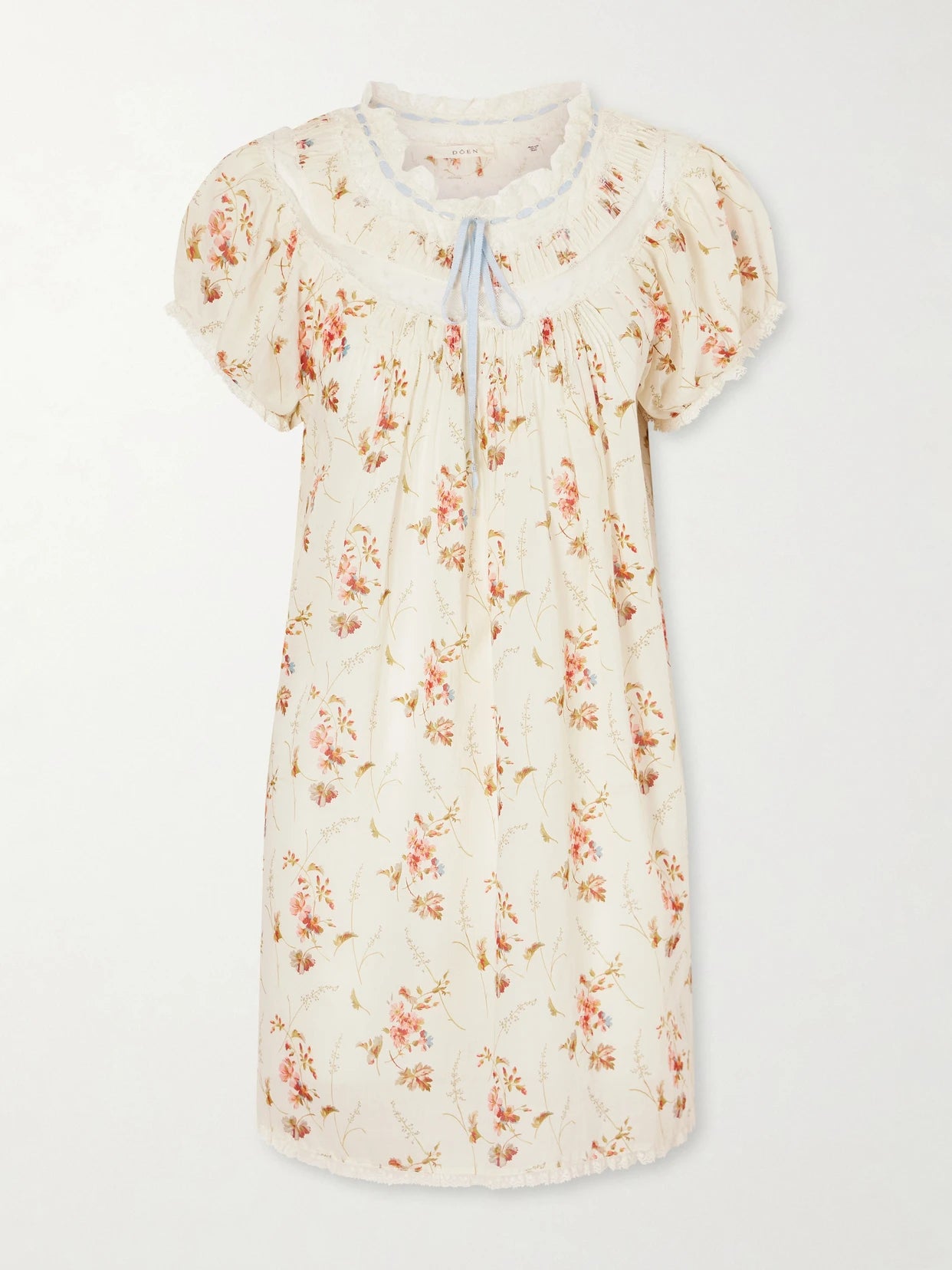 Daphne Lace-trimmed Pintucked Floral-print Organic Cotton-voile Mini Dress