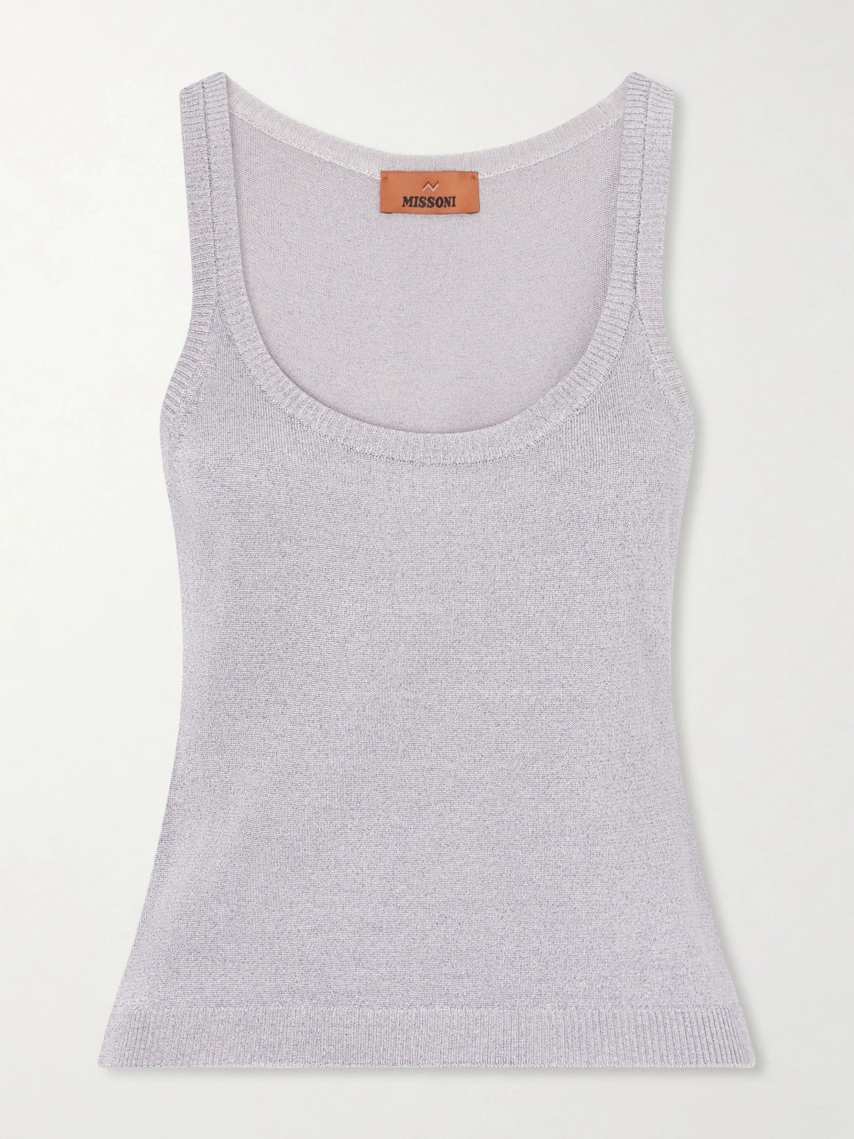 Image of a model wearing Tops. Product name - Metallic Knitted Tank in Silver colour by brand - Missoni