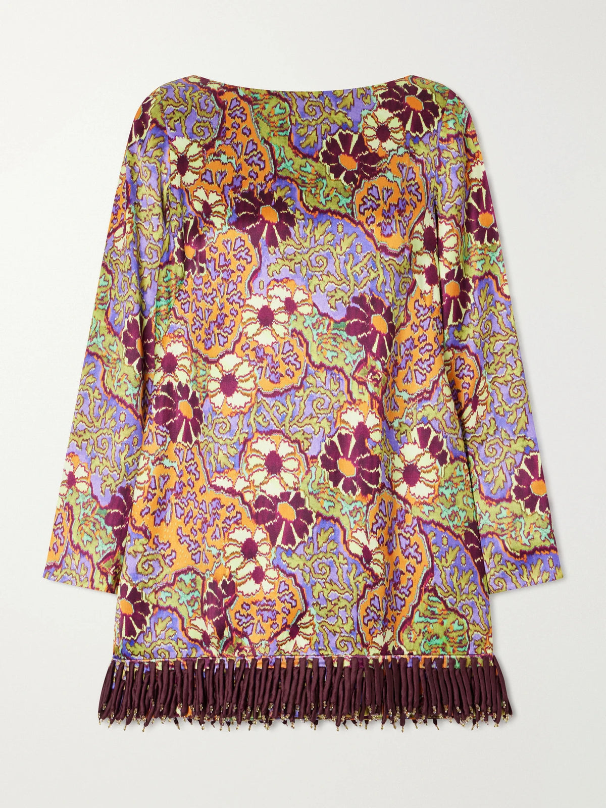 ALÉMAIS Floral-print Fringed Satin Mini Dress