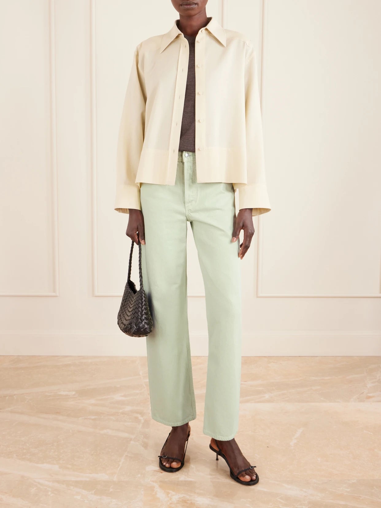Image of Jeans. Product name - Arc Mid-rise Wide-leg Jeans in Mint colour by brand - AGOLDE