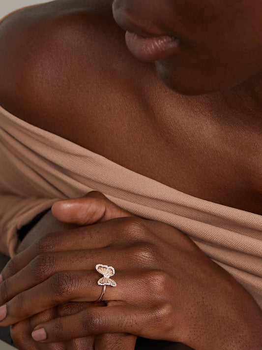 Image of Rings. Product name - Portraits Of Nature Butterfly 18-karat Rose Gold Diamond Ring in Multi colour by brand - De Beers London