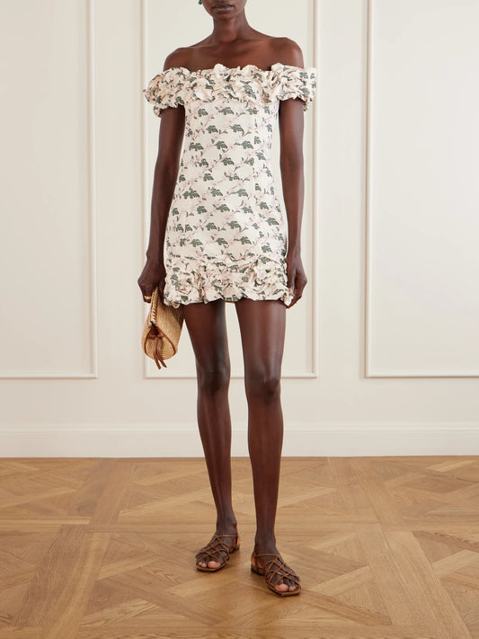 Image of Dresses. Product name - Jardin Anhelo Cotton Floral-printed Mini Dress in Multi colour by brand - Agua by Agua Bendita