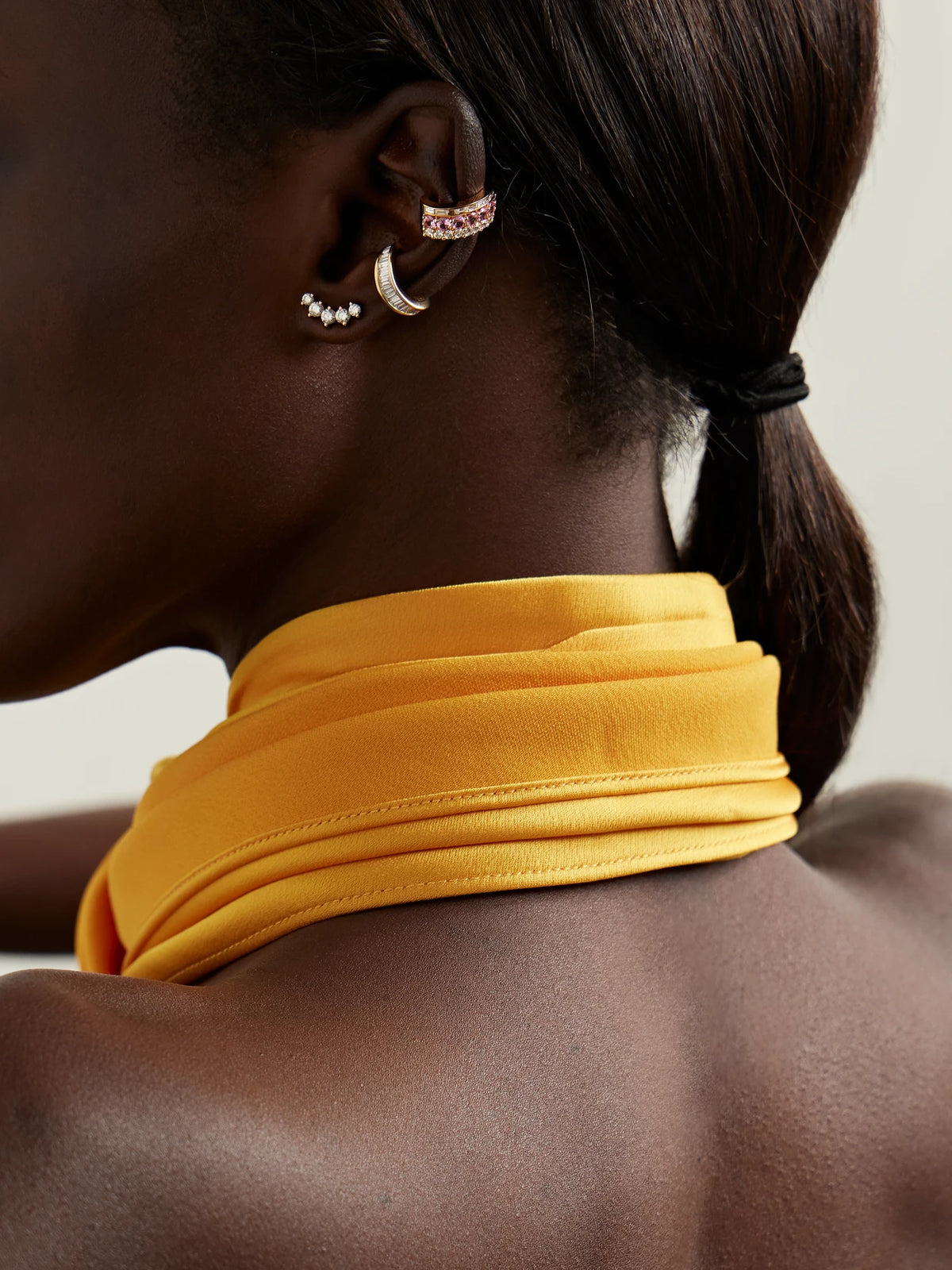Image of Earrings. Product name - Lola 18-karat Rose Gold, Sapphire And Diamond Ear Cuff in Pink colour by brand - Anita Ko