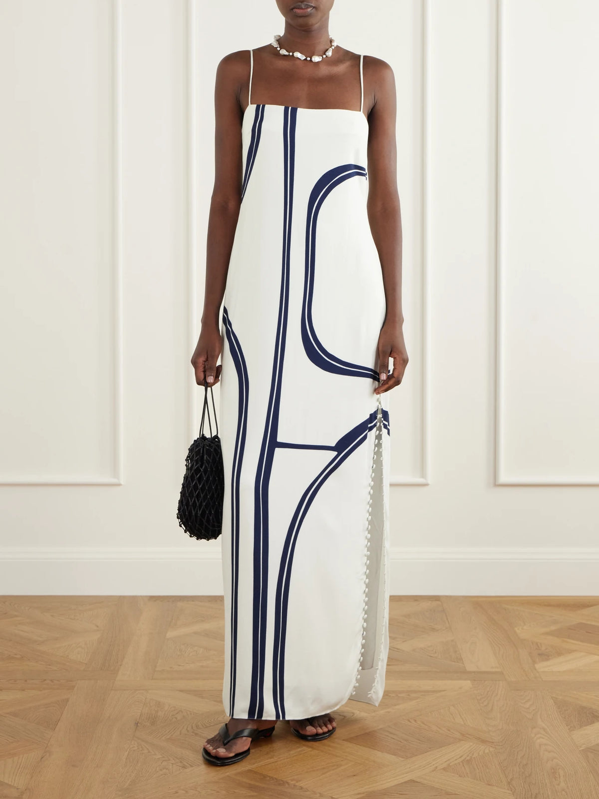 Image of Dresses. Product name - Inez Printed Jersey Maxi Dress in White colour by brand - Cala de la Cruz