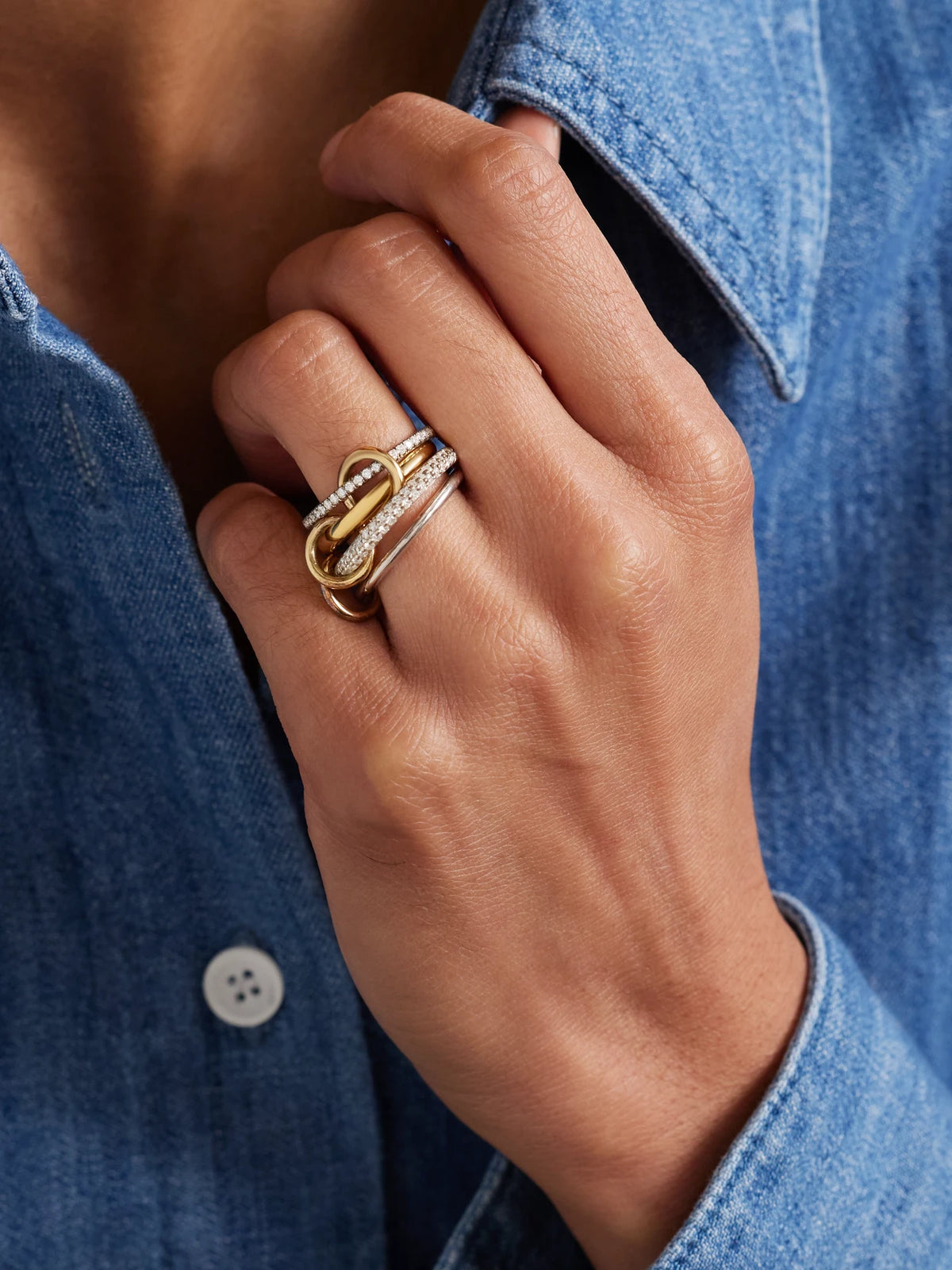 Image of Rings. Product name - Vega Set Of Four Sterling Silver And 18-karat Gold Diamond Rings in Multi colour by brand - Spinelli Kilcollin