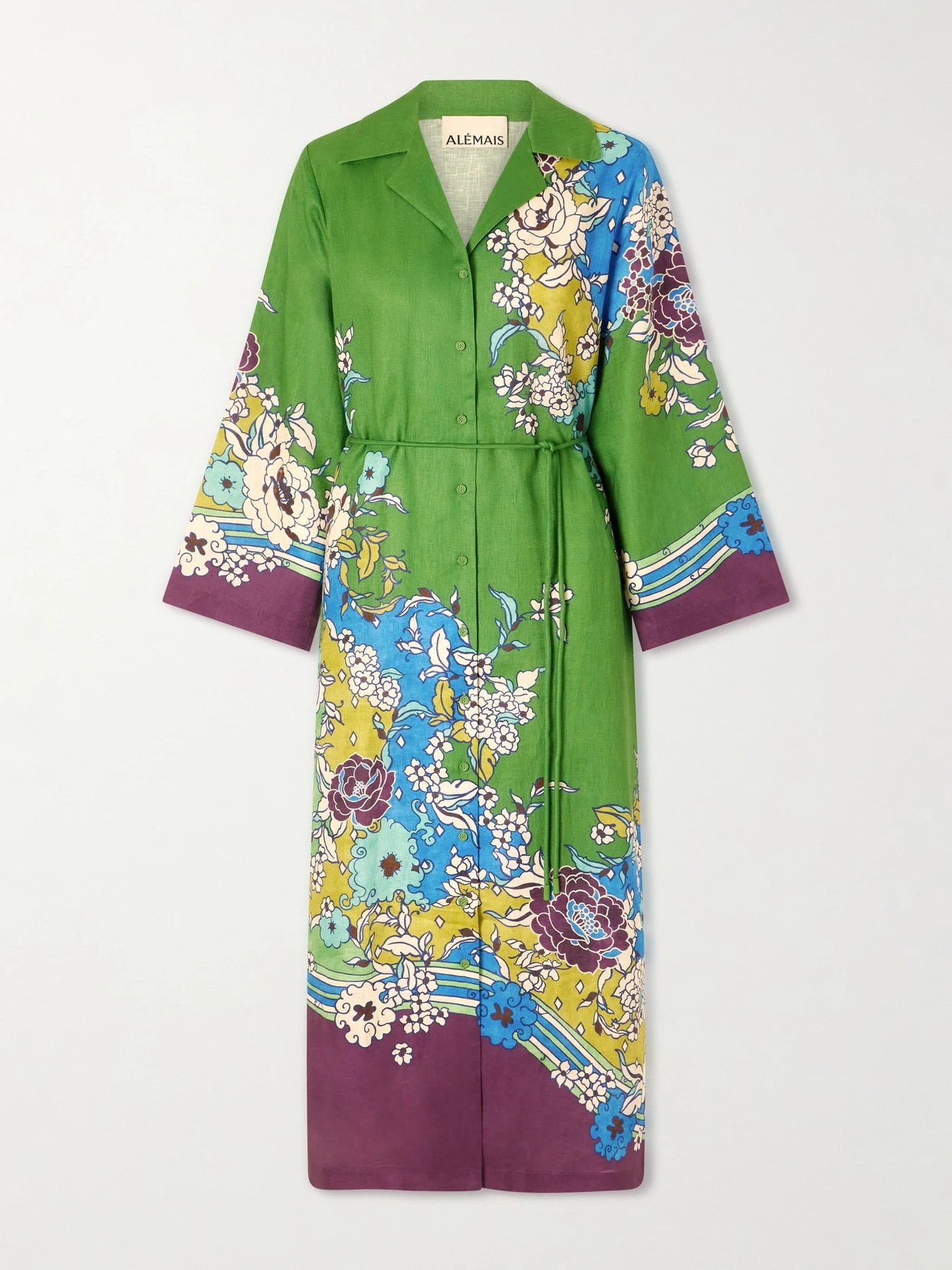Nanci Belted Floral-print Linen Midi Dress