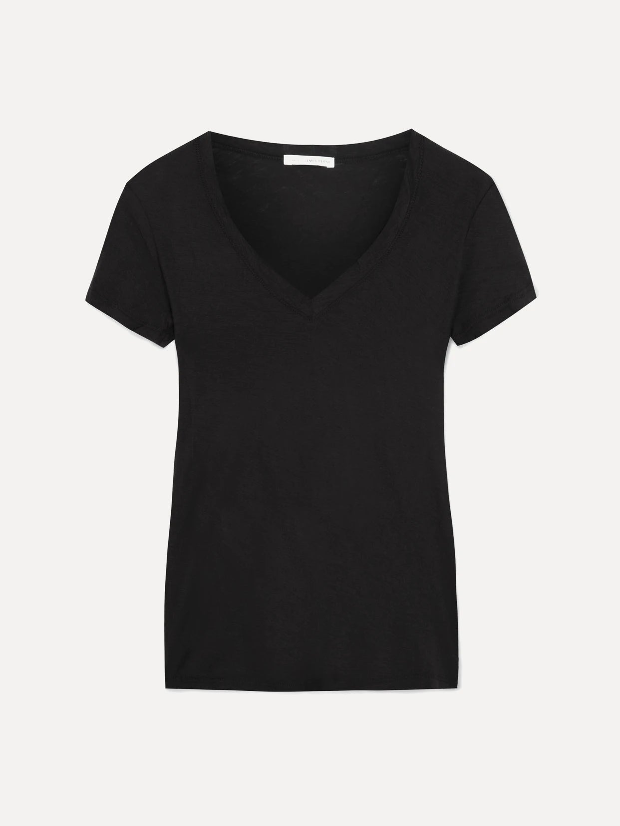 Image of a model wearing Tops. Product name - Casual Slub Cotton-jersey T-shirt in Black colour by brand - James Perse