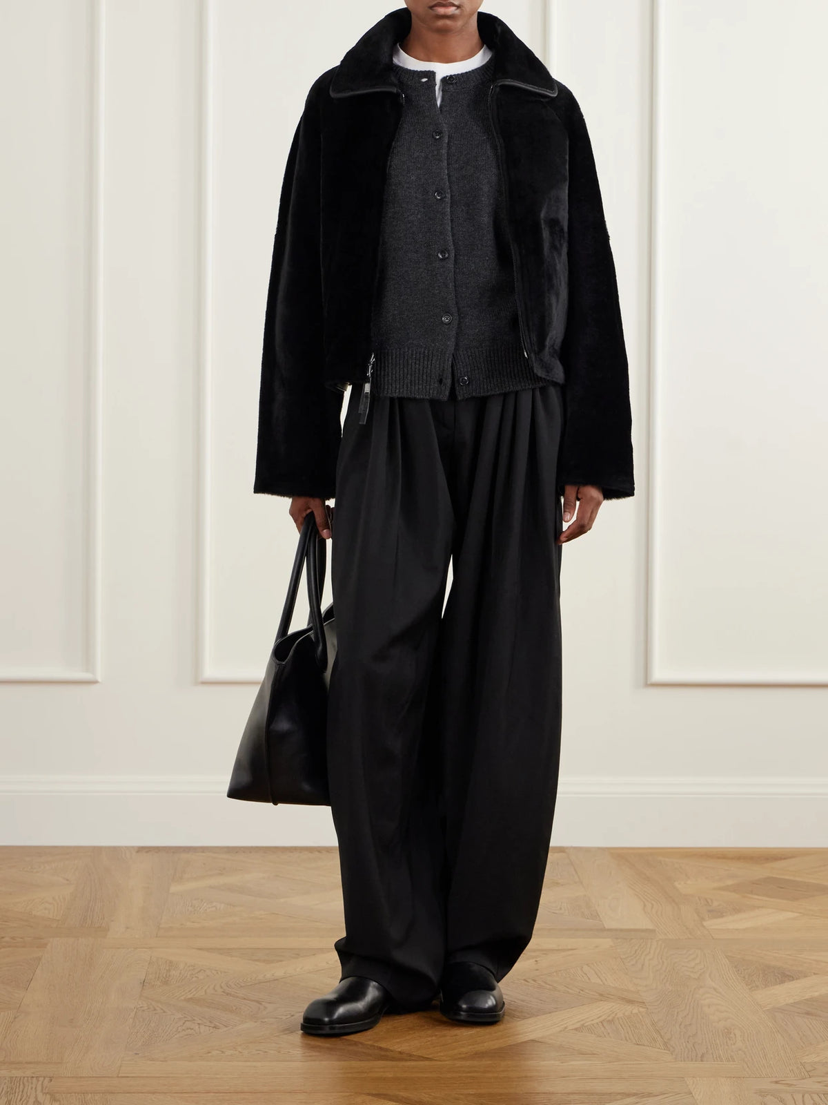 Image of Coats & Jackets. Product name - Kyro Reversible Shearling Jacket in Black colour by brand - Joseph