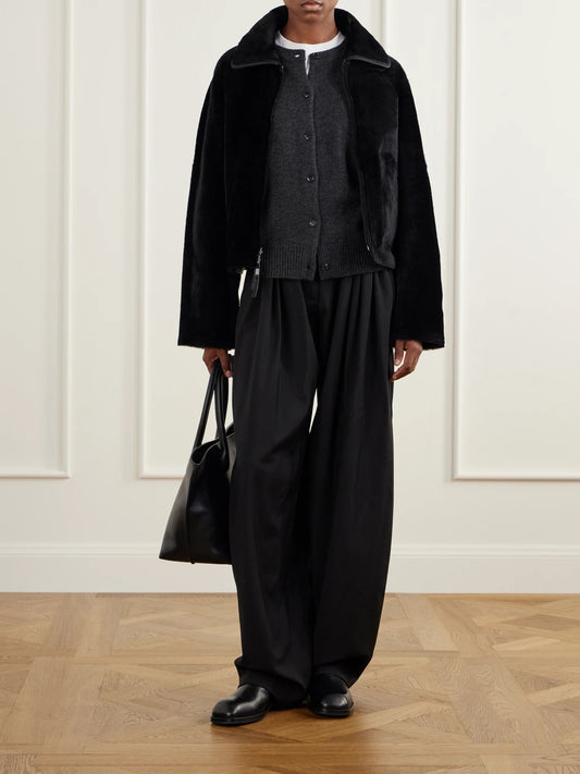 Image of Coats & Jackets. Product name - Kyro Reversible Shearling Jacket in Black colour by brand - Joseph