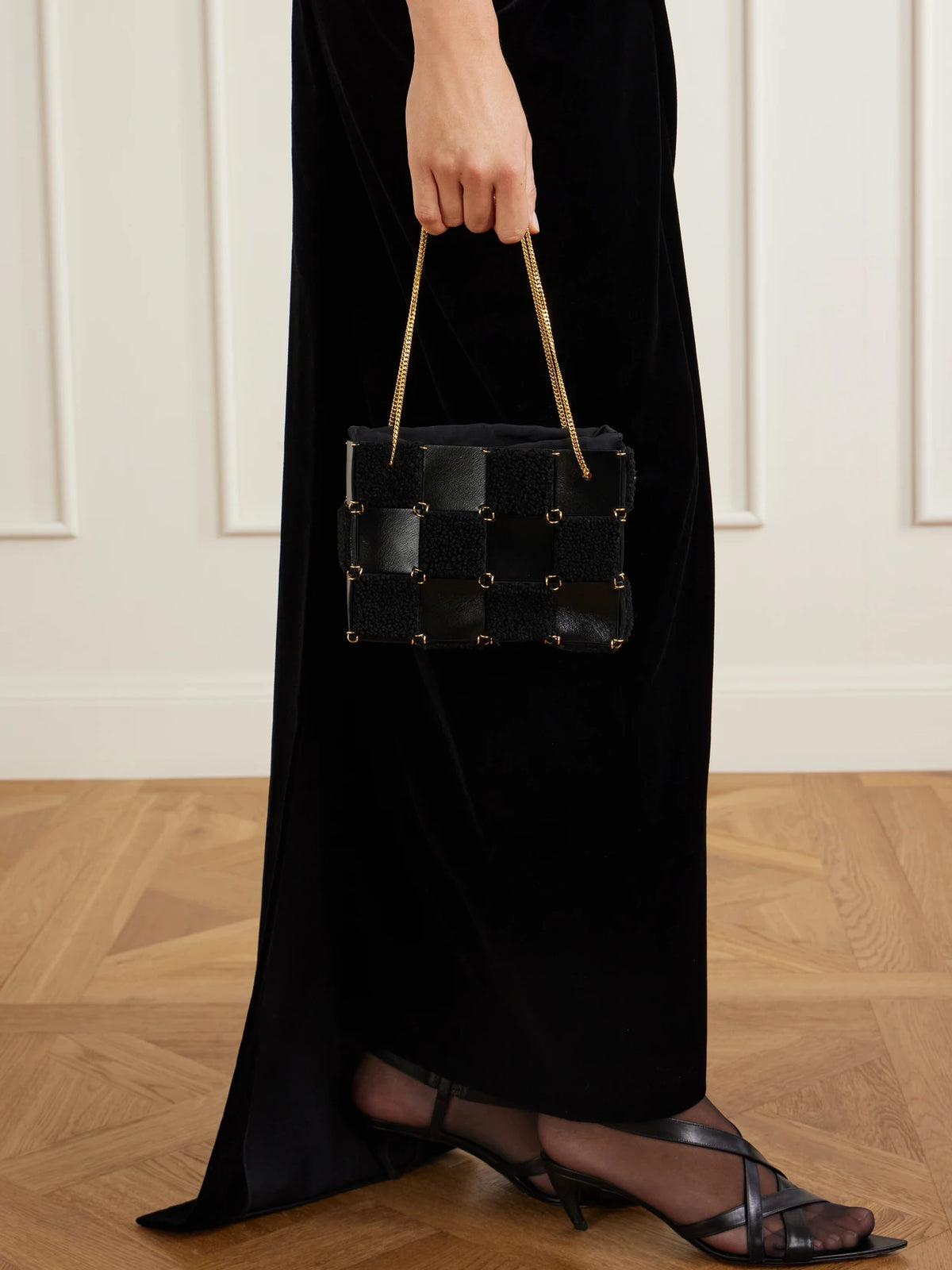 Image of Bags. Product name - Emma Mini Leather And Suede Shoulder Bag in Black colour by brand - KHAITE