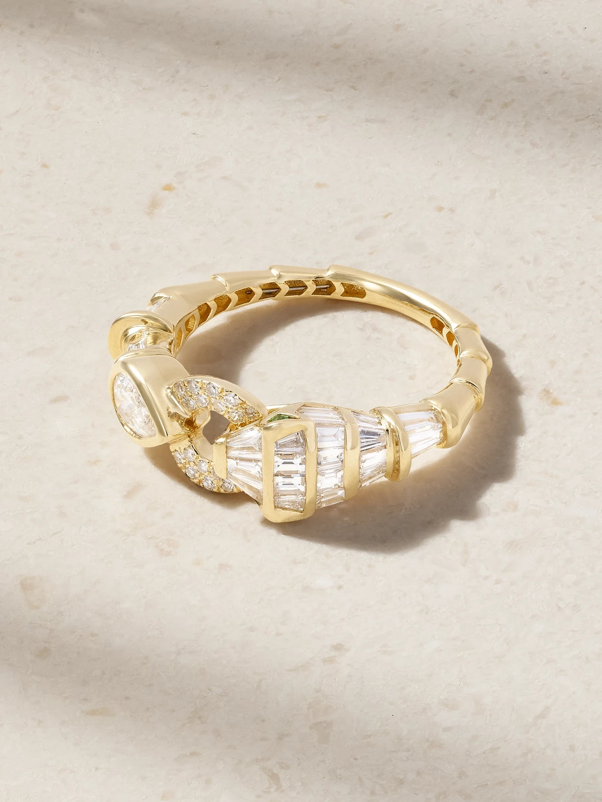 Serpentine 18-karat Gold, Diamond And Garnet Ring