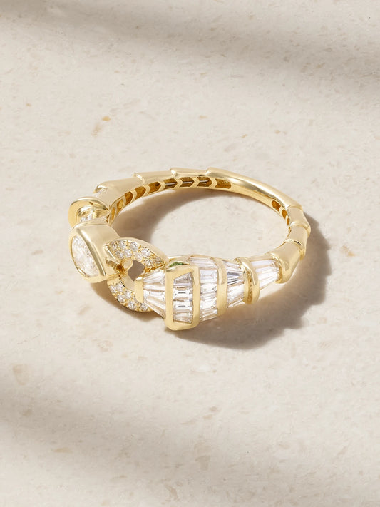 Serpentine 18-karat Gold, Diamond And Garnet Ring