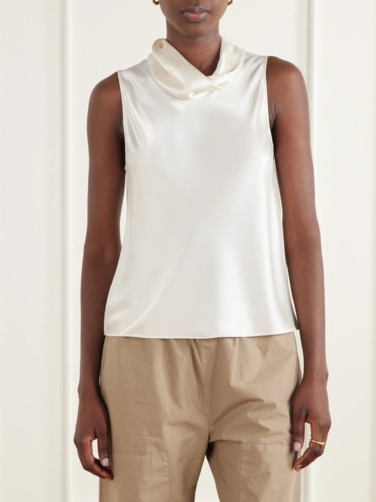LESET Barb Draped Satin Blouse