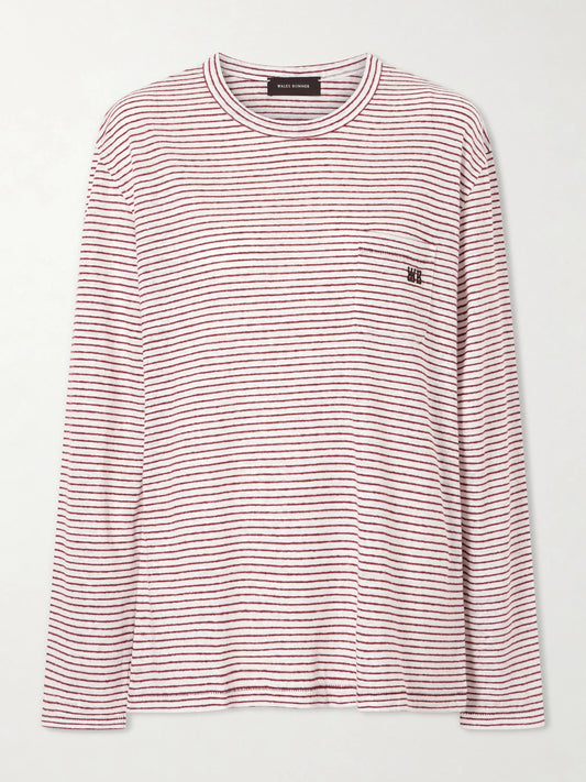 Hour Embroidered Striped Linen And Cotton-blend T-shirt