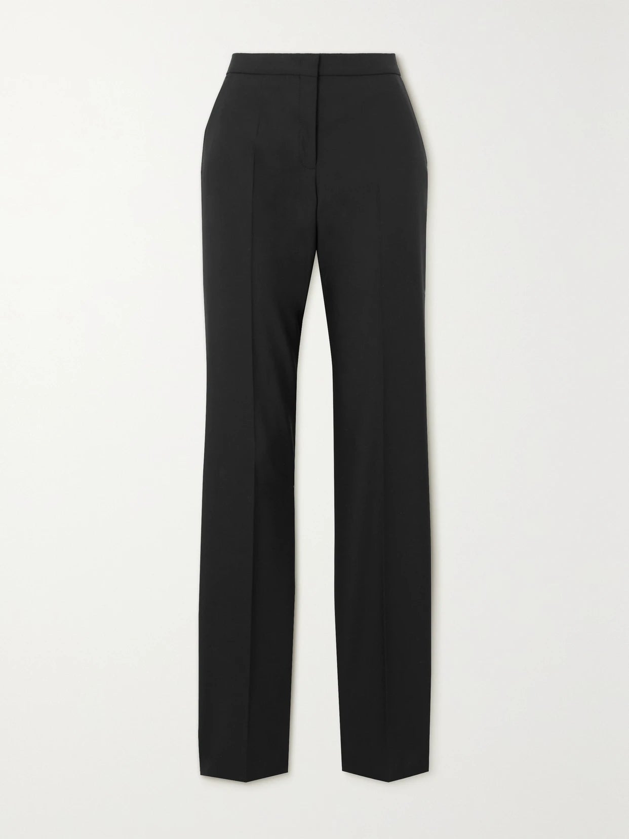Image of a model wearing Pants. Product name - + Net Sustain Pleated Merino Wool Straight-leg Pants in Black colour by brand - Another Tomorrow