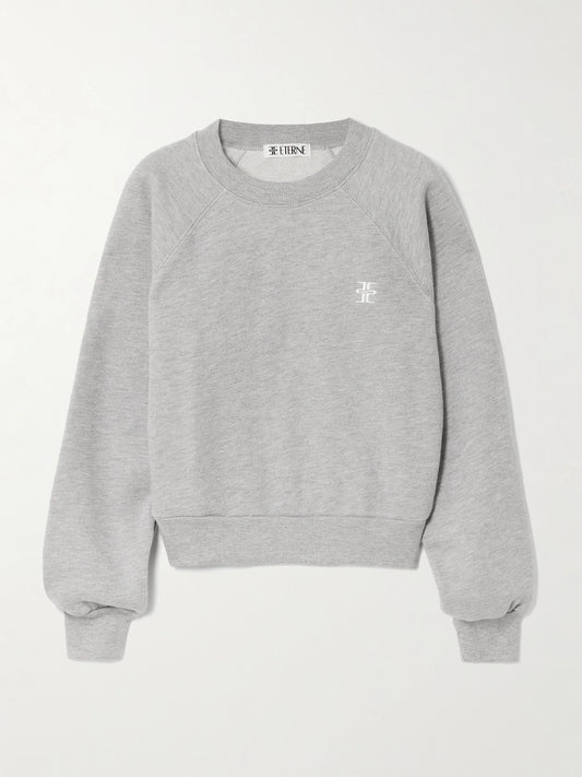 Image of Sleepwear & Loungewear. Product name - Embroidered Cotton And Modal-blend Jersey Sweatshirt in Gray colour by brand - ÉTERNE
