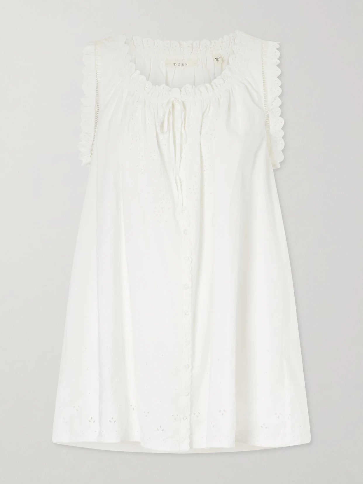 Image of Dresses. Product name - Nessie Broderie Anglaise Organic Cotton Mini Dress in White colour by brand - DÔEN