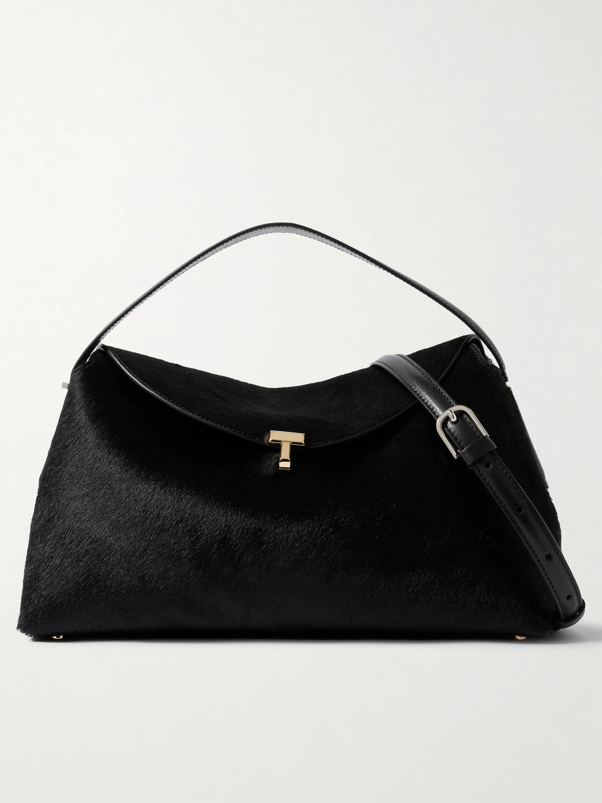 T-lock Leather-trimmed Pony Hair Shoulder Bag