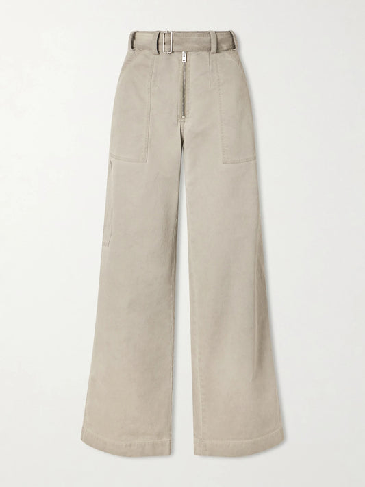 Belted Cotton-blend Gabardine Wide-leg Pants