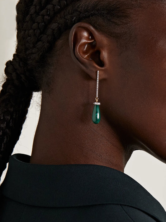 Image of Earrings. Product name - 14-karat Gold, Malachite And Diamond Earrings in Green colour by brand - Mateo