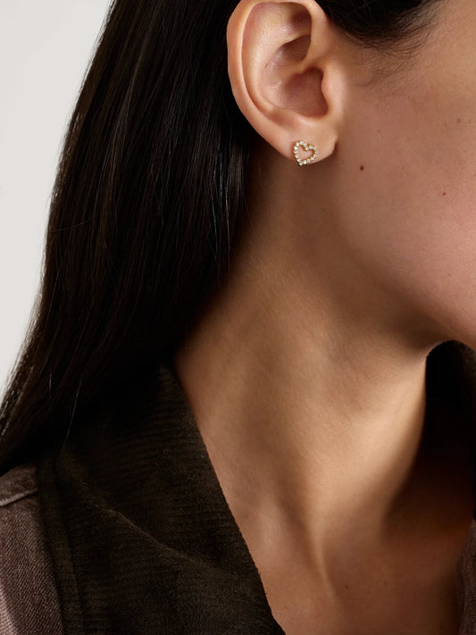 Image of Earrings. Product name - Open Heart 18-karat Gold Diamond Earrings in Multi colour by brand - Jennifer Meyer