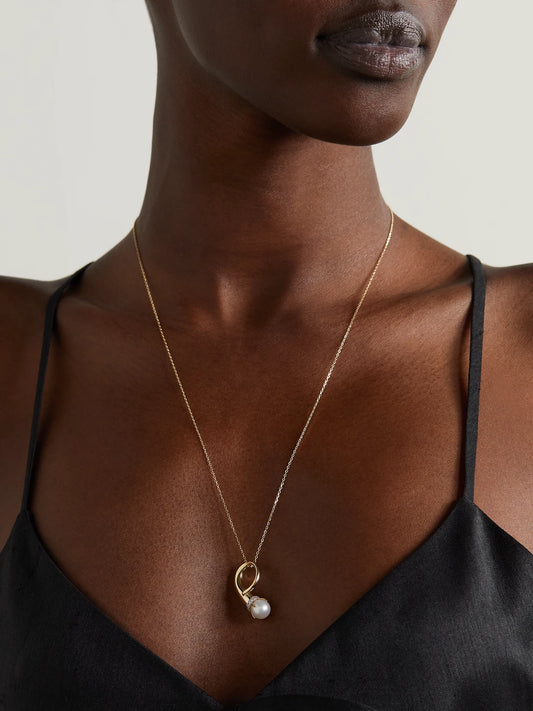 Image of Necklaces. Product name - Cornucopia 14-karat Gold, Pearl And Diamond Necklace in Multi colour by brand - Mateo