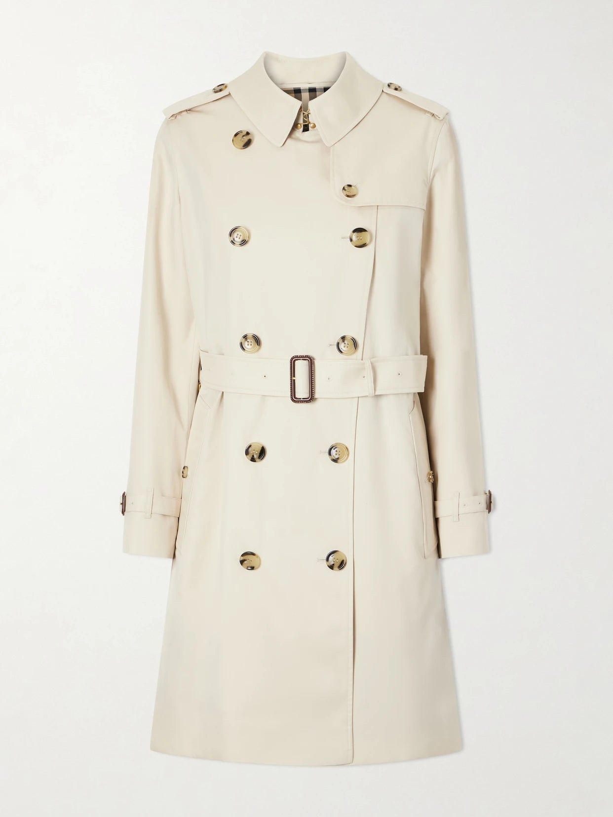Image of Coats & Jackets. Product name - Kensington Double-breasted Belted Cotton-gabardine Trench Coat in Beige colour by brand - Burberry
