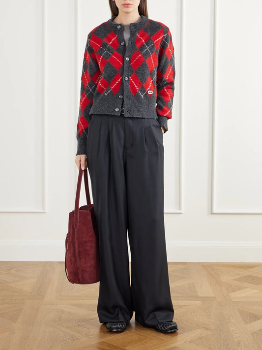Image of a model wearing Outerwear. Product name - Argyle Wool Cardigan in Multi colour by brand - AMI PARIS