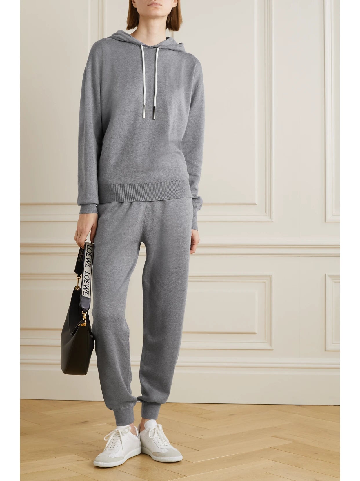 Image of Sleepwear & Loungewear. Product name - Gia London Silk And Cashmere-blend Hoodie And Track Pants Set in Gray colour by brand - Olivia von Halle