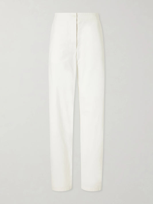 Image of a model wearing Pants. Product name - Fael Cotton-poplin Straight-leg Pants in White colour by brand - The Row