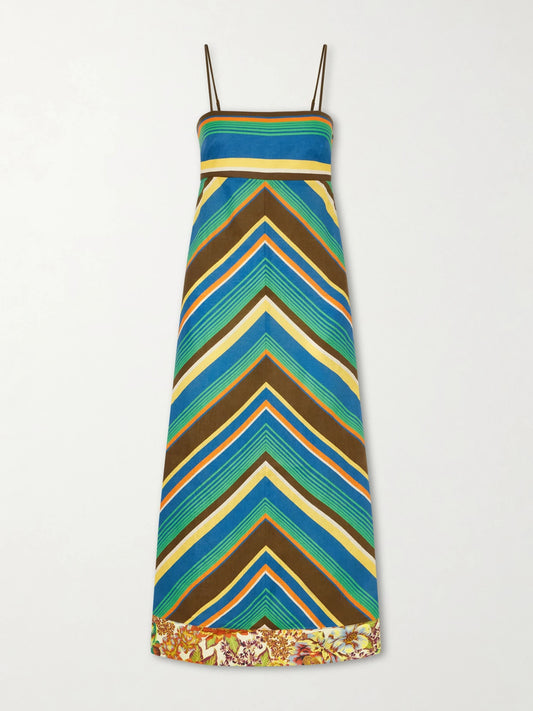 Charlie Striped Floral-print Linen Midi Dress