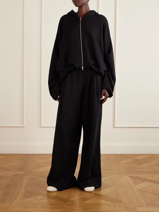 Image of Sleepwear & Loungewear. Product name - Cotton-jersey Wide-leg Track Pants in Black colour by brand - Dries Van Noten