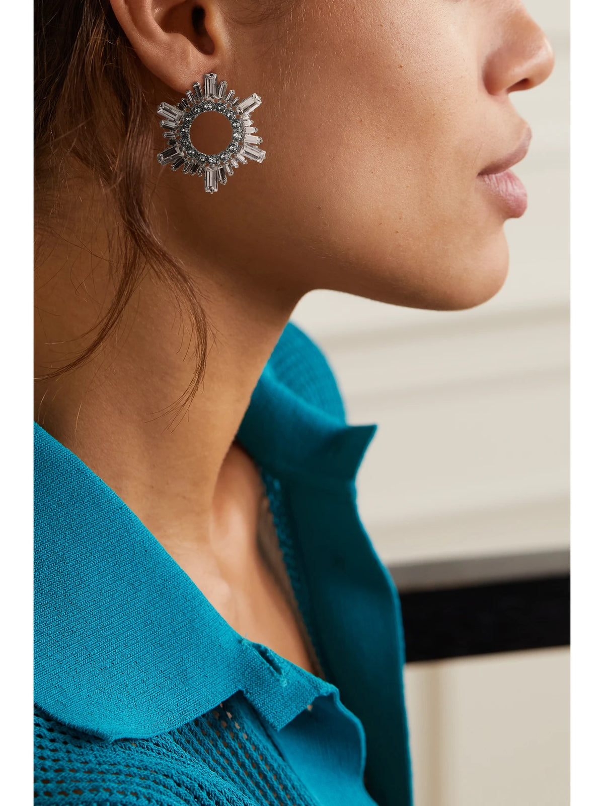 Image of Earrings. Product name - Begum Mini Silver-tone And Crystal Earrings in Multi colour by brand - Amina Muaddi