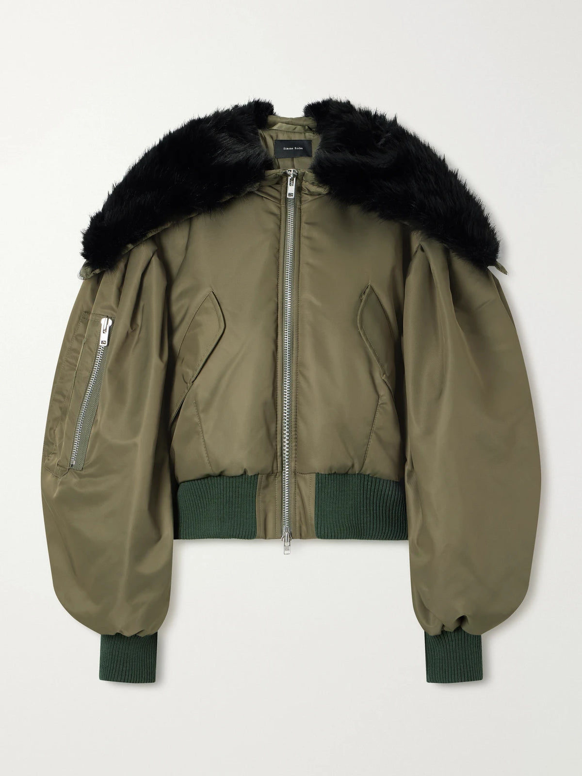 Simone Rocha Hooded Cropped Plush-trimmed Shell Bomber Jacket