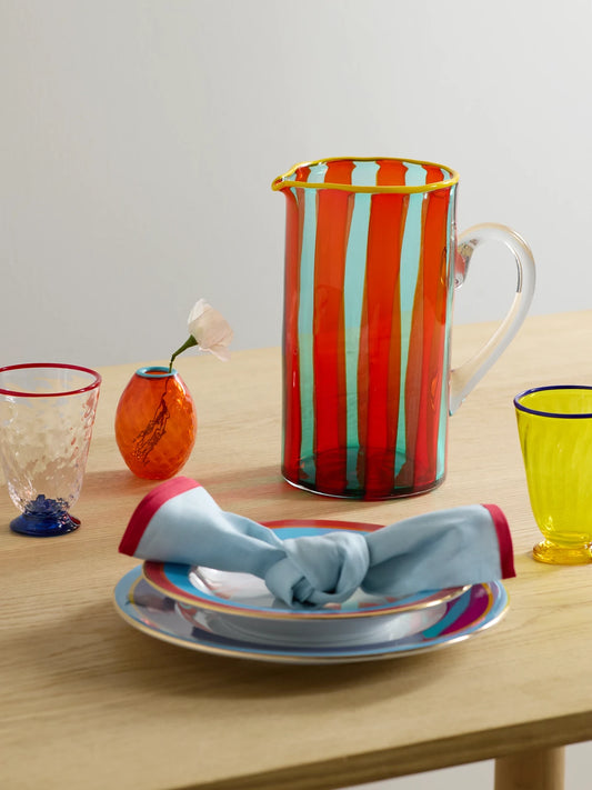 Image of Tableware. Product name - Mama Striped Murano Glass Carafe in Red colour by brand - La DoubleJ