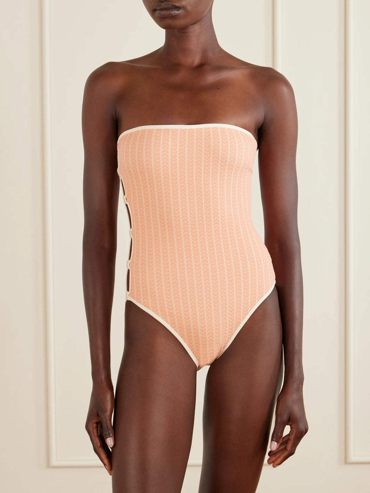 Golden Embellished Cut-out Jacquard Swimsuit