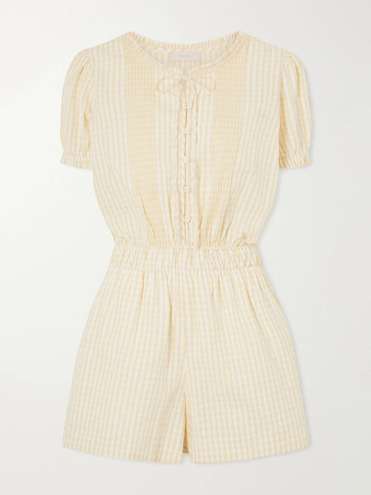 Roma Ruffled Checked Cotton Playsuit